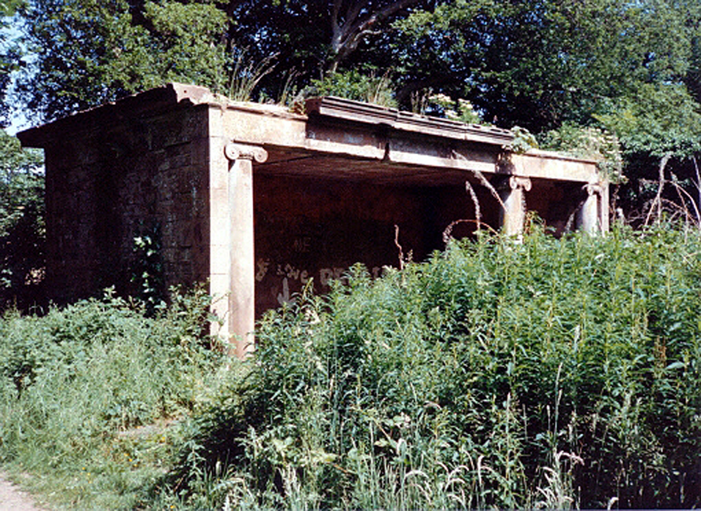 Netherhall garden portico room unkempt and disused and overgrown July 1992