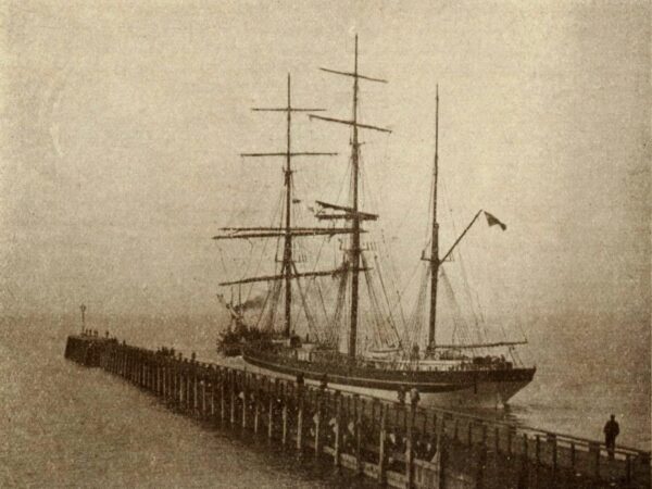 Haddon Hall barque at South Pier Maryport with steam tug Sea Breezes June 1927