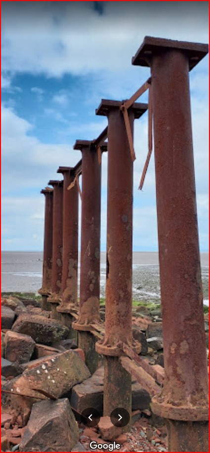 Solway rail viaduct iron pillars Annan shore photo by Lynne Mellstrom in Google images jpg