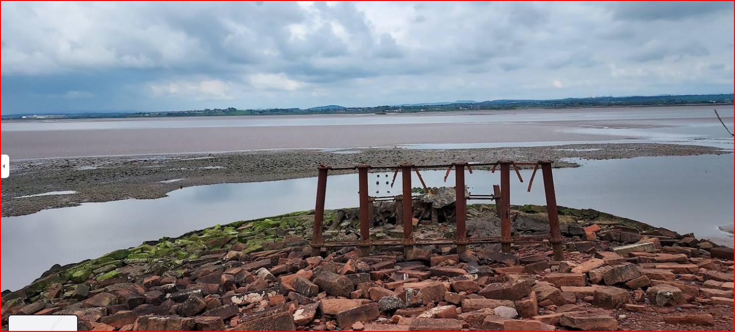 Solway rail viaduct iron pillars looking from Annan shore to Bowness on Solway photo by Lynne Mellstrom in Google images jpg